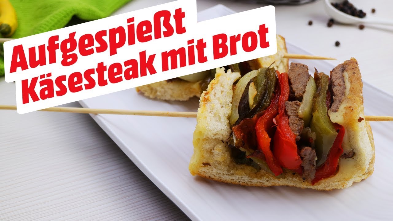 Käse Steak am Spieß mit Brot, Zwiebeln und Paprika • Koch-Mit