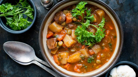 Bowl of stew with herbs