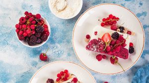 vanilla and berries ice cream loaf cake, top view