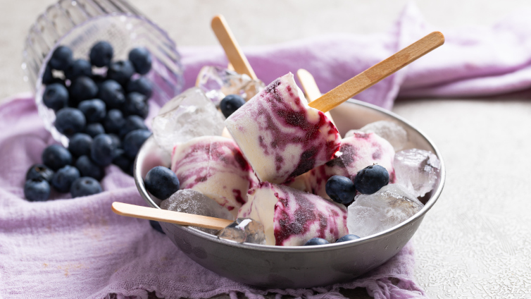 Frozen Joghurt am Stiehl mit Blaubeeren