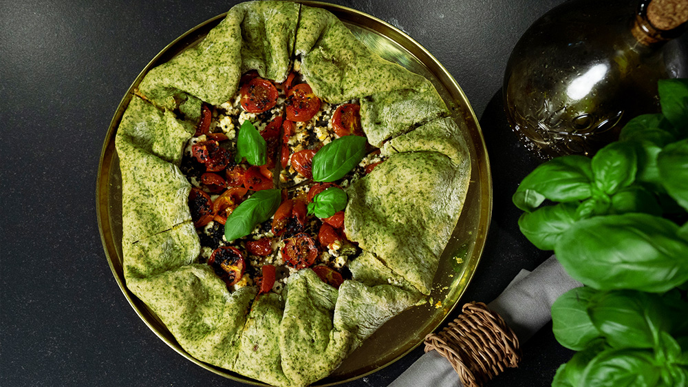 Weißwein-Galette mit Spinat, Tomaten und Feta • Koch-Mit