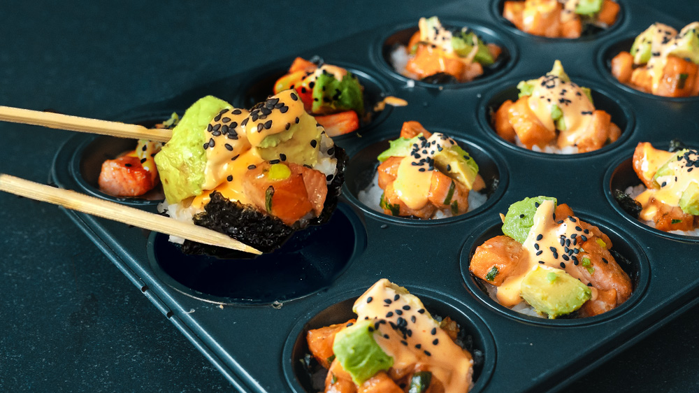 Gebackene Sushi-Cups mit Lachs