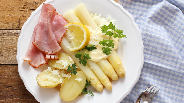 Spargel mit Schinken - Klassiker mit Sauce hollandaise • Koch-Mit